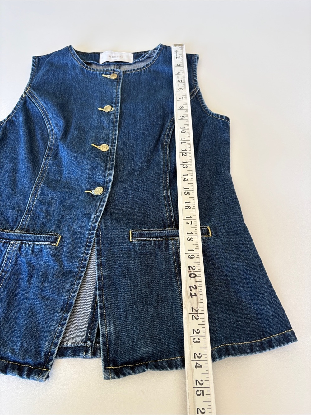 Meshki Abel Denim Button Up Top Vest in Blue Western Casual Rodeo Boho Size 10 - Picture 7 of 9